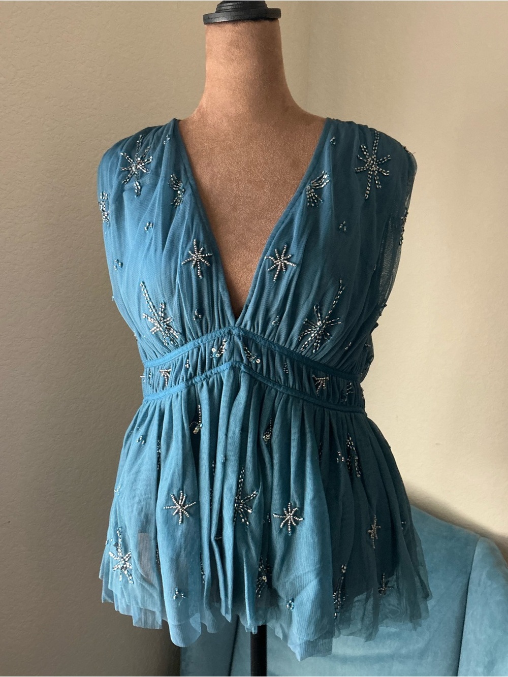 Chan Luu Anthropologie beaded teal top nwt